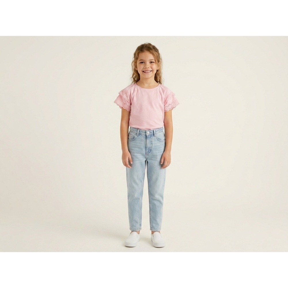 Mini Boden Eyelet Flutter Sleeve Top Kids 7-8Y Pink Excellent Lace Detail